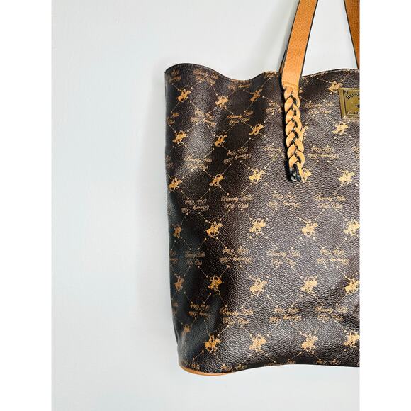 BEVERLY HILLS  POLO CLUB Brown Braided Handle Large Size Tote Handbag - Picture 12 of 14